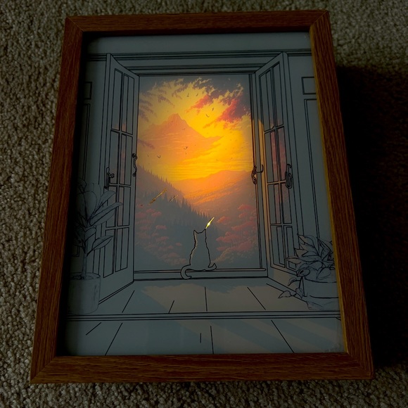 Wooden cat picture frame light - Picture 2 of 3